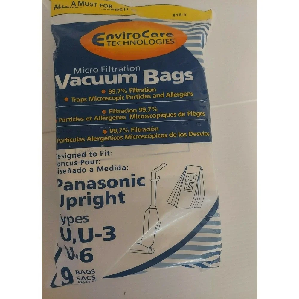 NEW EnviroCare Panasonic Upright Types U, U-3, U-6 Vacuum Bags 9 Packs